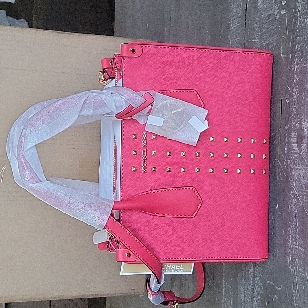 NWT Michael Kors Maple Small Studded Saffiano Leather Satchel